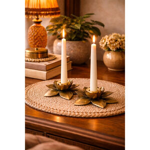 Vintage Pair 70s 80s Brass Flower Rose Candle Stick Holders